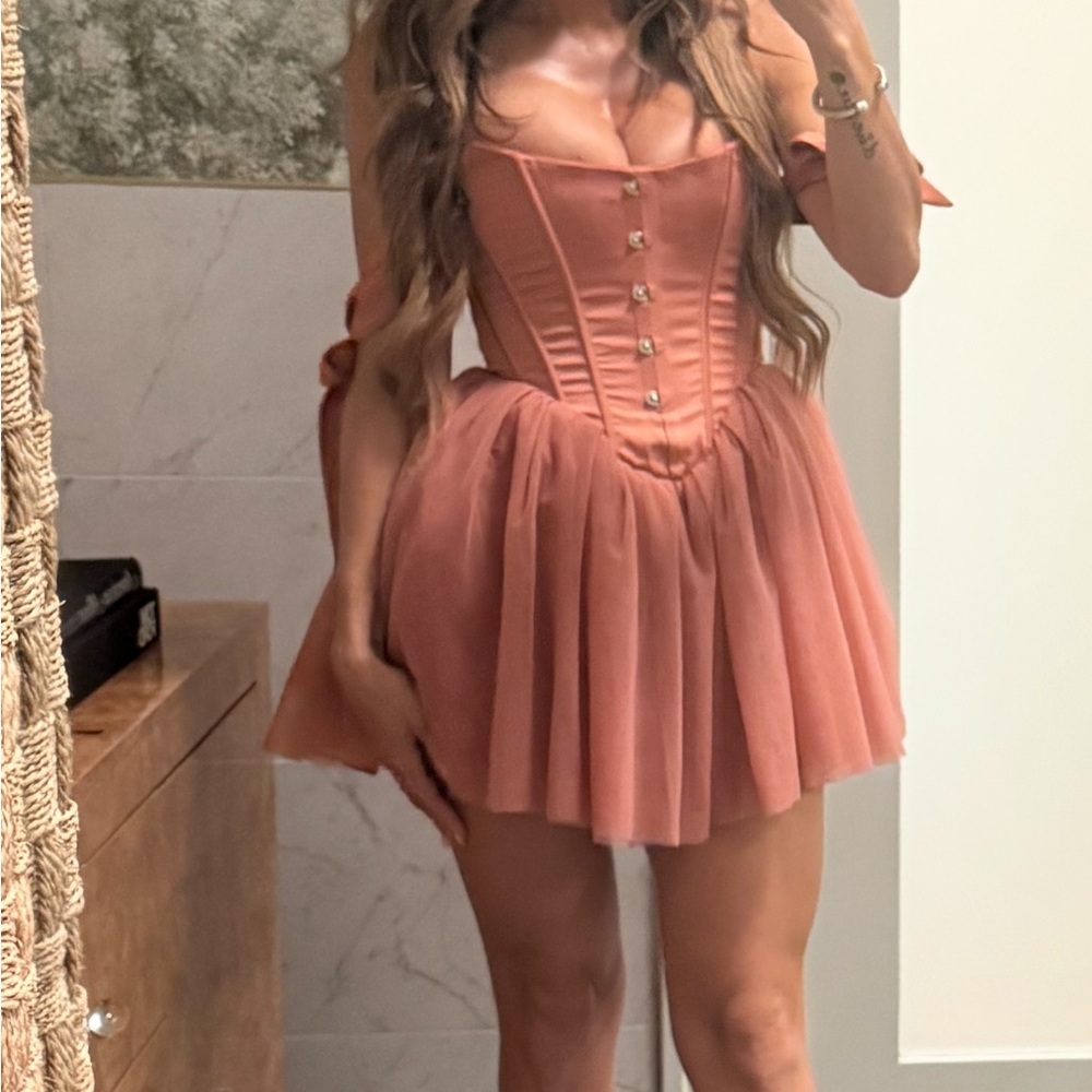 Oh Polly Pink Pleated Bustier Mini Dress